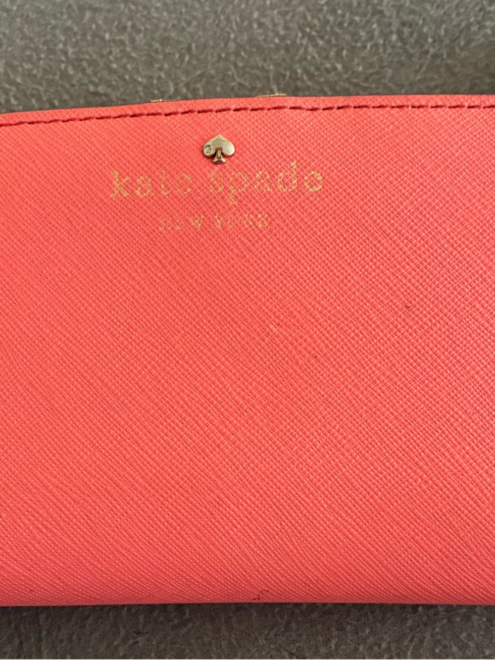 kate spade Coral Saffiano Zip Wallet with Gold Logo